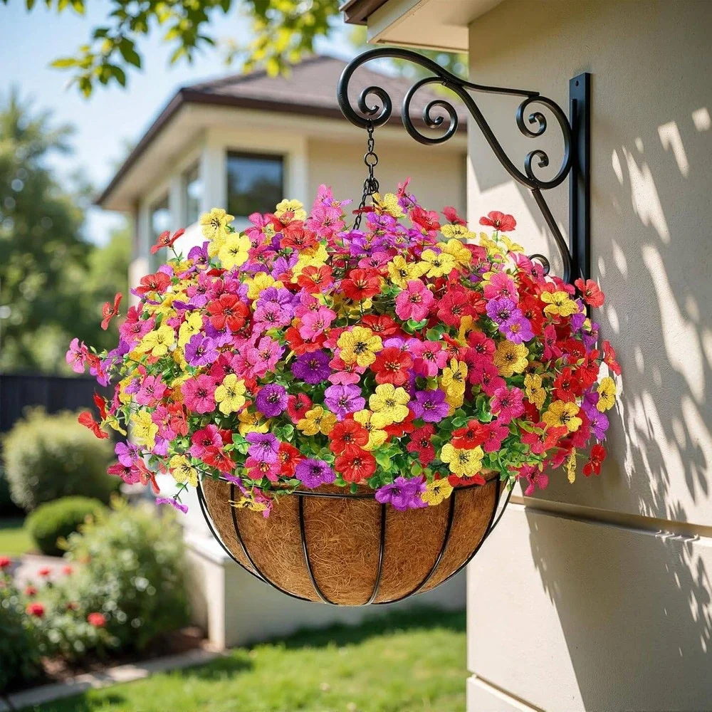24 Packs Artificial Flowers Outdoor UV Resistant Faux Plastic Plants-Mix 4 Color